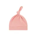 Weiche rosa Baby-Knotenmütze aus Baumwolle für Neugeborene mit verstellbarem Knoten. - Shrimp Pink (einlagig Einzelnes Rouge) / Einheitsgröße
