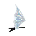 Holografische Fledermausflügel-Haarklammer aus Leder für Halloween Party Cosplay - Einzelne Haarnadel / 1 Stück / Glänzendes Silber