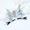 Holografische, irisierende silberne Fledermausflügel-Haarspangen für Halloween-Partys - Haarclip / 1 Paar Packung / Glänzendes Silber