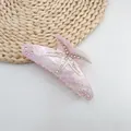 Elegant pink marble acetate starfish hair claw clip adorned with sparkling rhinestones - Dreamy Pink (White Rhinestone)