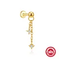 Elegant S925 sterling silver gold star tassel cartilage piercing stud with cubic zirconia - Single Star Tassel Pendant Style / Gold