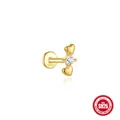 Elegant S925 sterling silver heart-shaped stud earring with zircon for cartilage piercing - Single Double Heart Style / Gold
