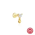 Gold-plated S925 sterling silver heart zirconia labret stud with mini dangle heart - Single Heart Pendant Style / Gold