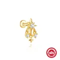 18K gold plated S925 sterling silver star stud earring with sparkling cubic zirconia - Single Tassel Eight-pointed Star Pendant Style / Gold