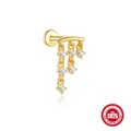 Gold-plated S925 sterling silver tassel stud earring with sparkling cubic zirconia - Single Triple Chain Tassel Style / Gold