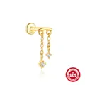 Elegant gold-plated S925 sterling silver tassel labret earring with sparkling star charms - Single Double Chain Star Tassel Style / Gold