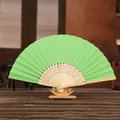 Light green DIY paper folding fan with natural bamboo ribs for creative children's painting - Dark Green