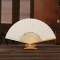 Premium 6-inch white paper folding fan on wooden stand for DIY painting and kids crafts - Beige