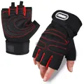 Breathable half-finger fitness gloves with non-slip palm and wrist support for sports - M / Smiley Style / Red