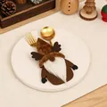 Brauner Weihnachts-Gnom Besteckhalter mit Rentiergeweih und weißem Bart Detail - Elch-Stil