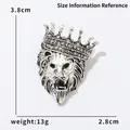 Macro detail of vintage silver lion head brooch with crown and crystal rhinestones - King Lion (XZ26030) / Antique Silver