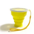 Bright yellow portable collapsible silicone travel cup with lid and carrying lanyard. - 200ml / Light Yellow