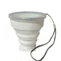 Portable white collapsible silicone cup with translucent lid and grey lanyard for travel - 200ml / Pure White