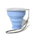 Light blue food-grade silicone collapsible travel cup with white lid and grey lanyard - 200ml / Light Blue