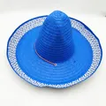 Vue détaillée d'un sombrero mexicain en paille bleue à large bord - L (58-60cm) / Bleu