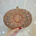 Luxury vintage rhinestone clutch bag with a sparkling pink floral crystal pattern design - Champagne