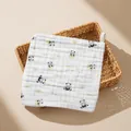 Soft six-layer cotton gauze baby washcloth with panda and avocado print in a basket - Panda Avocado