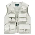 Functional multi-pocket outdoor vest for fishing and photography in off-white - 7XL / Tops / White