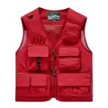 Red multi-pocket outdoor utility vest for fishing and photography in durable fabric - 7XL / Tops / Red