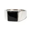 Minimalist titanium steel ring with a polished square black stone inlay - US 7 / Steel