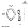 S925 sterling silver twist rope hoop earrings with detailed dimensions and weight - Inner Diameter 6mm / Platinum Plated