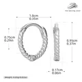 S925 sterling silver rope twisted hoop earrings with detailed dimensions and weight - Inner Diameter 8mm / Platinum Plated