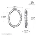 Detailed specifications for 925 sterling silver twisted rope hoop earrings with weight - Inner Diameter 10mm / Platinum Plated