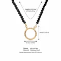Gold-plated stainless steel necklace with black beads and round pendant size specs - Black Beaded Open Ring Necklace Chain