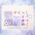 Romantische iris paarse scrapbooking stickerset met 12 bloemen- en vlinderontwerpen - Romantisch Iris Paars