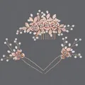 Handgefertigtes Set aus Brauthaarkamm und U-förmigen Nadeln mit Perlen und Strass - Haarkamm- Und Haarnadel-set Mit Floralem Rankenmuster (3-teilig) Hs-j7082g