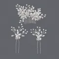 Handgefertigtes silbernes Haarkamm- und Haarnadel-Set mit Kristallen für die Braut - Vielseitiges Alltags-haarkamm- Und Haarnadel-set (3-teilig) Zuhe-542s