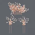 Elegantes handgefertigtes Braut-Haarkamm- und Haarnadel-Set mit Strasssteinen in Roségold - Haarkamm- Und Haarnadel-set Im Waldstil Rosablond (3-teilig) Zuhe-542rg