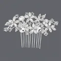 Elegant silver bridal hair comb with floral rhinestone accents for wedding hairstyles. - Silver (HS-J4272S)