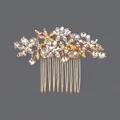 Elegant bridal gold floral rhinestone hair comb wedding hair accessories for women - Gold (HS-J4272G)