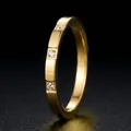 Elegant gold-plated titanium steel ring with three inlaid cubic zirconia stones - Size 5 / 2mm Width / Gold Triple Rhinestones