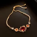 18k gold plated bracelet with red zircon and butterfly charm, adjustable jewelry for women. - Red Zirconia Butterfly Style / Gold-Red