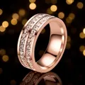 Elegant rose gold stainless steel eternity ring featuring a double row of crystals - Size 5 / Rose Gold Double Row Square Diamond