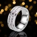 Elegante roestvrijstalen ring met een dubbele rij kristallen in kanaalzetting - Maat 5 / Staalkleur Dubbele Rij Witte Vierkante Zirkonia