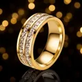 Luxury gold titanium steel ring featuring double row square CZ stones for women - Size 5 / Double Row Square Zirconia / Gold