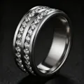 High-quality titanium steel ring for women with double-row crystal inlays, silver finish - Size 5 / Steel Color Double Row Zirconia (34-C-4)