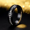 Elegant black titanium steel variant ring featuring a full circle of sparkling crystals - US 7 / Black