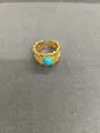 Vintage gold-plated open ring featuring a central turquoise stone and sparkling zircons - Vintage Turquoise Style (16#) / Gold