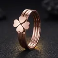 Elegant rose gold titanium steel ring featuring a stacked three-band clover heart design - Size 5 / Four-Leaf Clover Multi-Layer Style (37-E-4) / Rose Gold