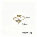 Elegant adjustable gold-plated four-leaf flower ring with sparkling zircon stones - Four Round Diamonds Ring (F4501) / Gold