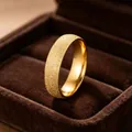 Close-up of golden frosted starry sky titanium steel ring in a velvet box - Size 5 / 6mm / Gold