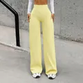 Pantaloni da yoga chic gialli Y2K da donna a vita alta con gamba larga e taglio dritto - Giallo / Taglia S