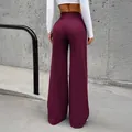 Eleganti pantaloni da yoga a vita alta a gamba larga color bordeaux per un look chic Y2K - Borgogna / Taglia S