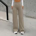 Pantaloni da yoga a gamba dritta a vita alta color talpa per donna, stile casual Y2K. - Caffè Chiaro / Taglia S