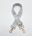 Adjustable jacquard bag strap with grey and white geometric diamond pattern view - Silver Clasp / Grey & White (L-15)