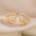 Elegant 18K gold plated heart stud earrings with sparkling baguette cubic zirconia stones - Baguette Zirconia Heart Style (45718)